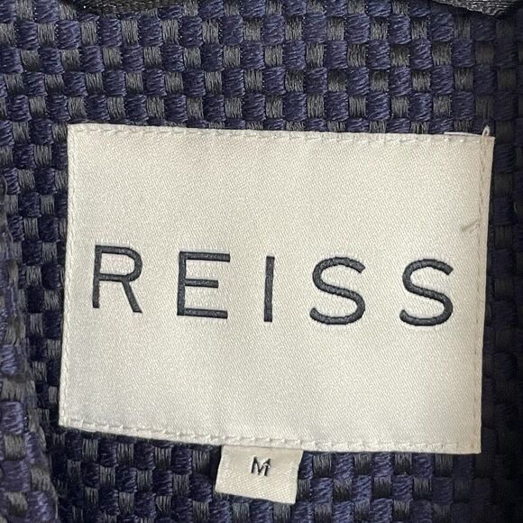 Reiss Blue Longline Blazer Coat Size M Minimalist Officewear Hook Closure - Picture 3 of 7